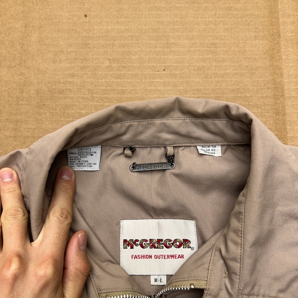 McGregor Harrington Jacket Mens Sz L Beige Zip Up Long Sleeve Windbreaker Light - Picture 3 of 5